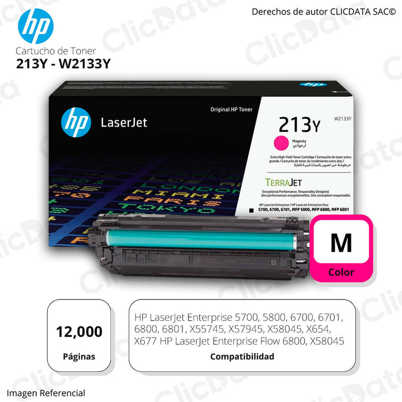 Toner Hp 213Y Magenta W2133Y 12.000 Pág. 5700, 6800 Original