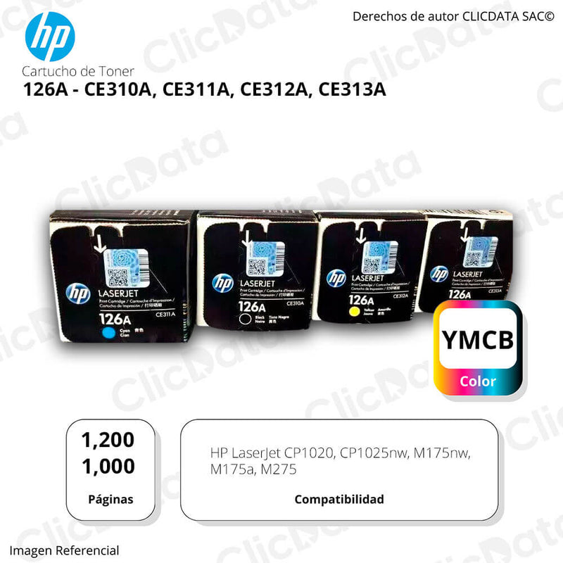 Juego de toner HP 126A CYMK CP1020, CP1025nw, M175nw Original