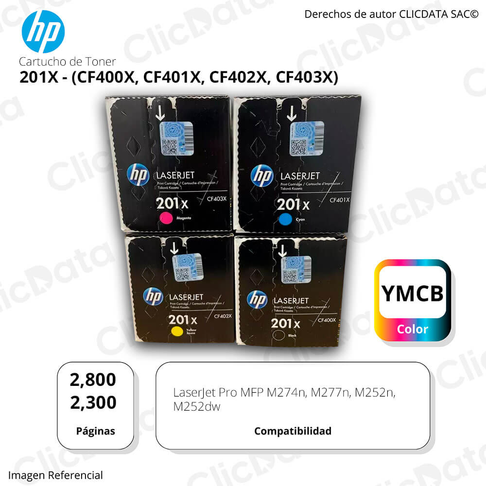 Juego de toner HP 201X Negro y Colores M274n, M252dw Original