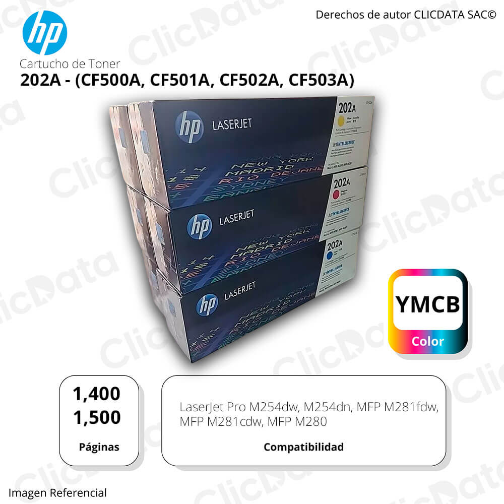 Juego de toner HP 202A Negro y Colores M281fdw, M280nw Original