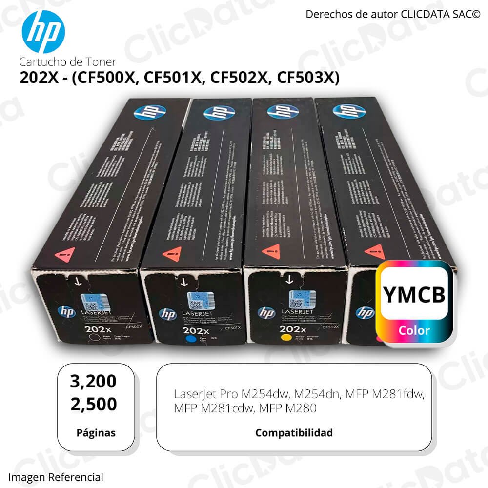 Juego de toner HP 202X Negro y Colores M281fdn, M280nw Original