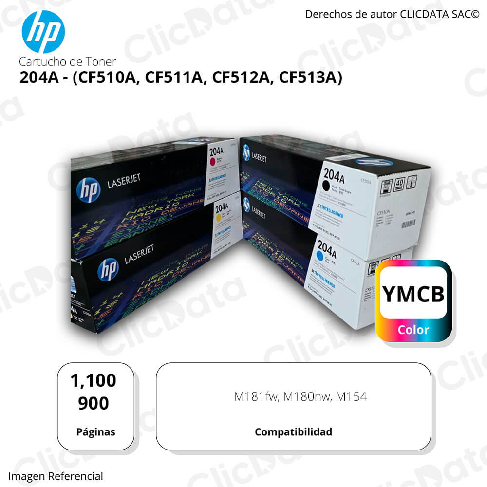 Juego de toner HP 204A Negro y Colores M180NW, M154NW Original