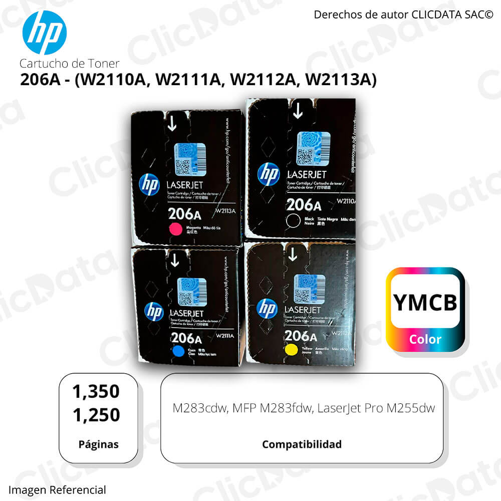 Juego de toner HP 206A Negro y Colores M283fdw, M255dw Original