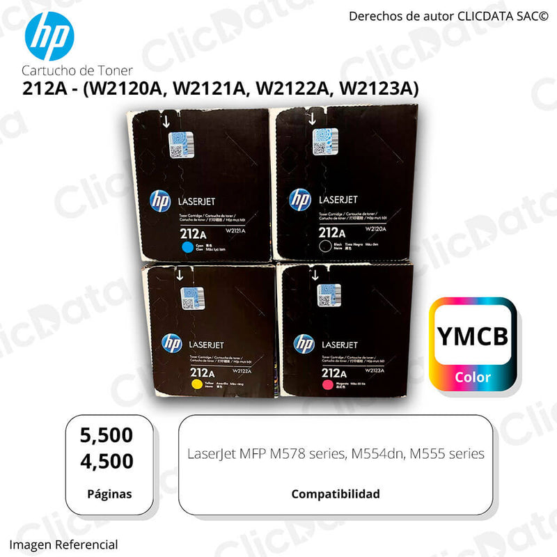 Juego de Toner HP 212A Negro y Colores M555dn, M554dn Original