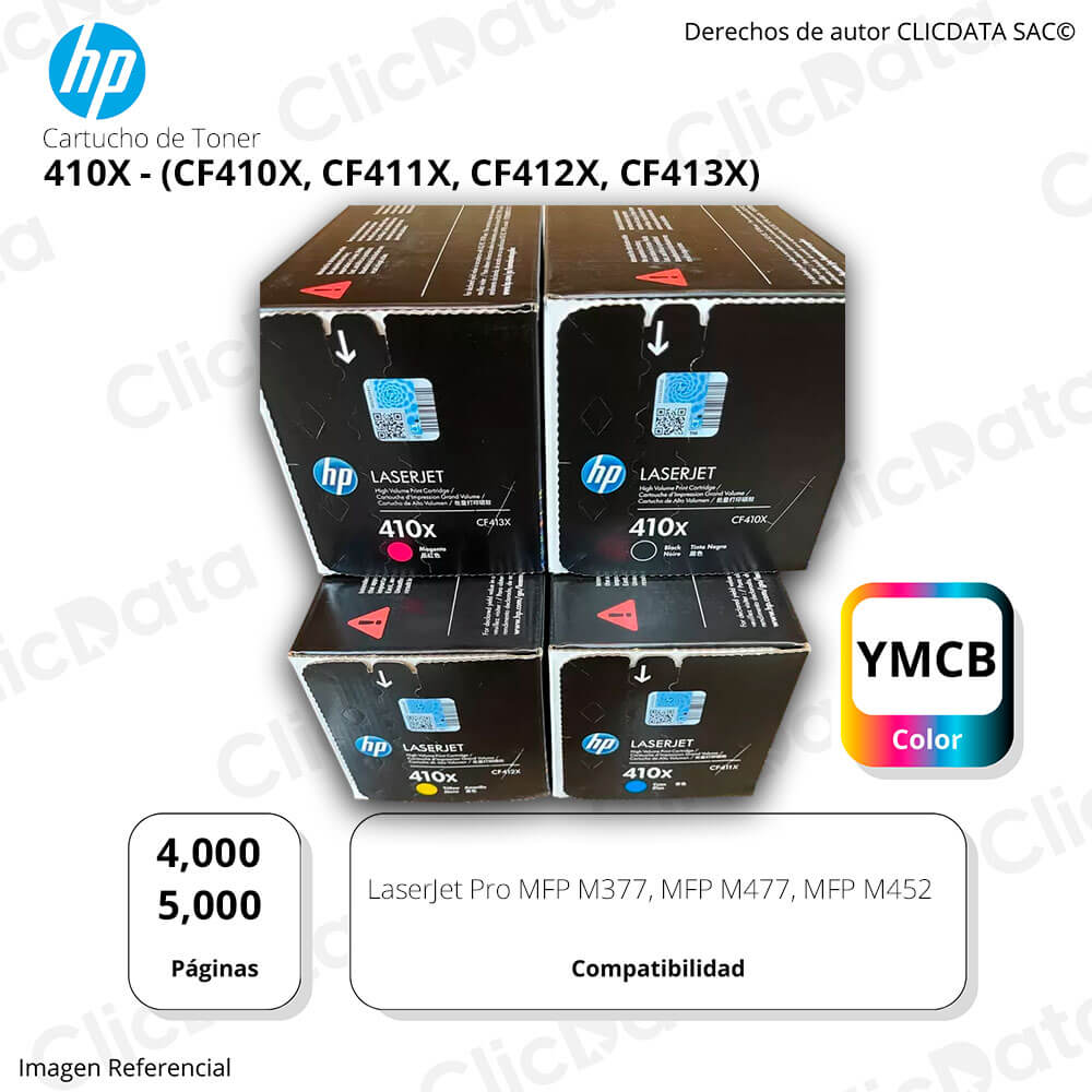 Juego de toner HP 410X Negro y Colores M477fdn, M377dw Original