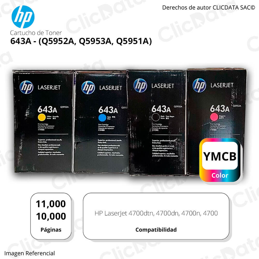 Juego de toner HP 643A Negro y Colores 4700dn, 4700dtn Original