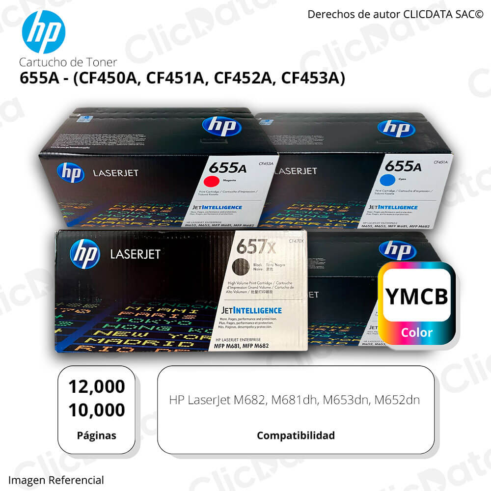 Juego de toner HP 655A Negro y Colores M681dh, M682z Original