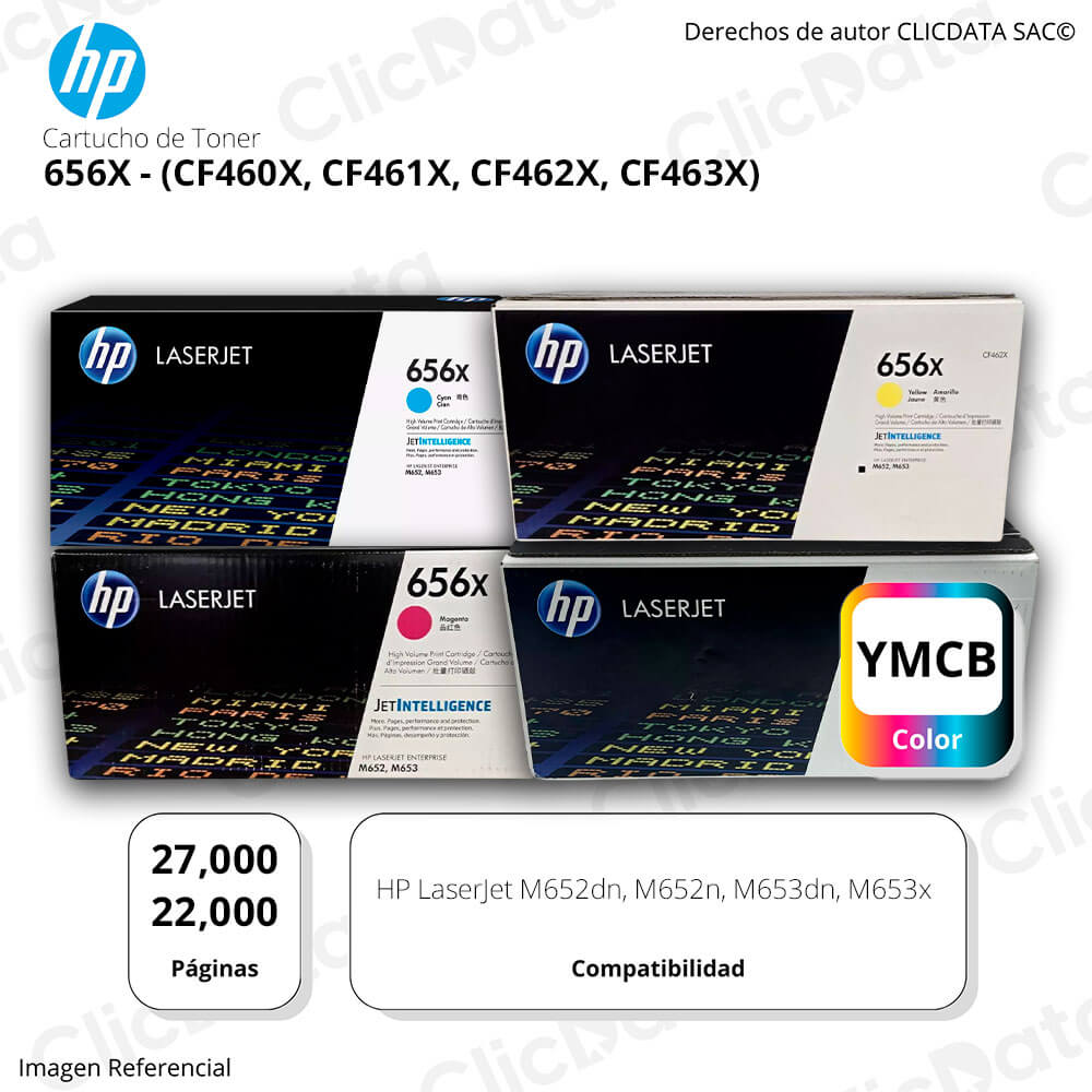 Juego de toner HP 656X Negro y Colores M653x, M653dn Original