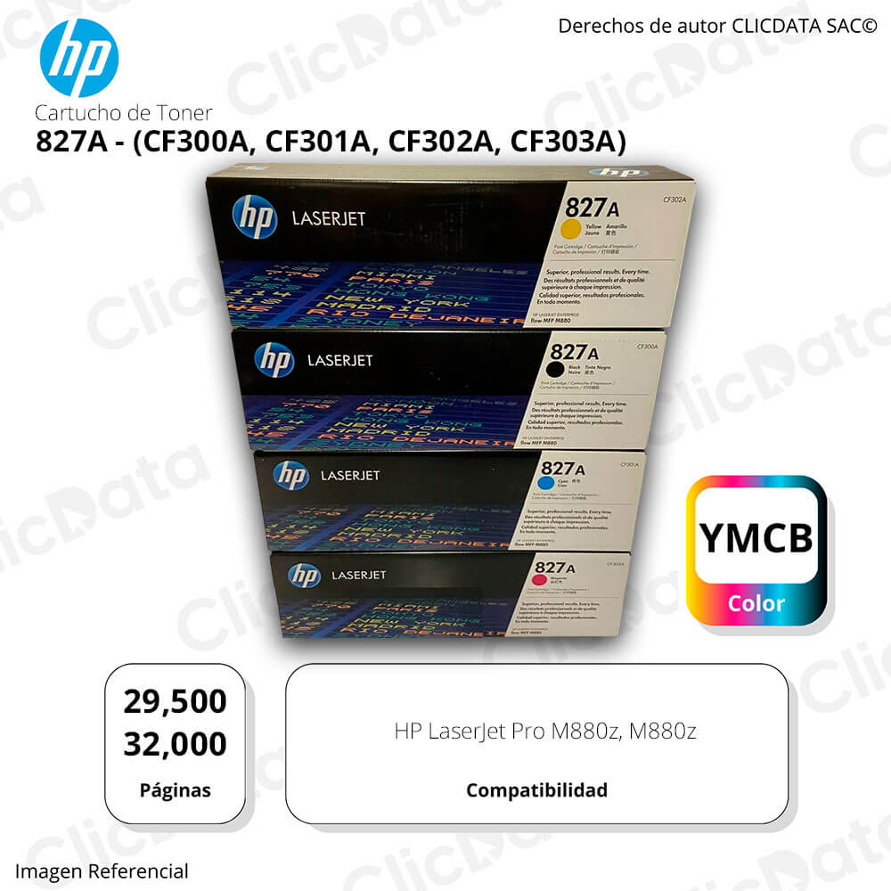Juego de toner HP 827A Negro y Colores M880z, M880z+ Original