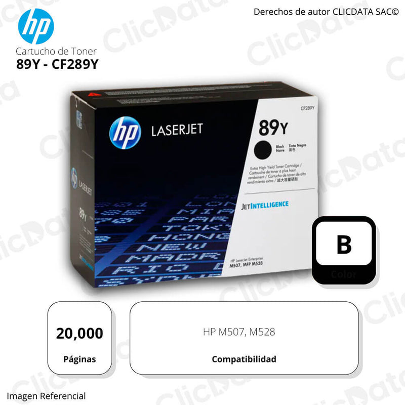 Toner Hp 89Y Negro Cf289Y 20,000 Pág. M507, M528 Original