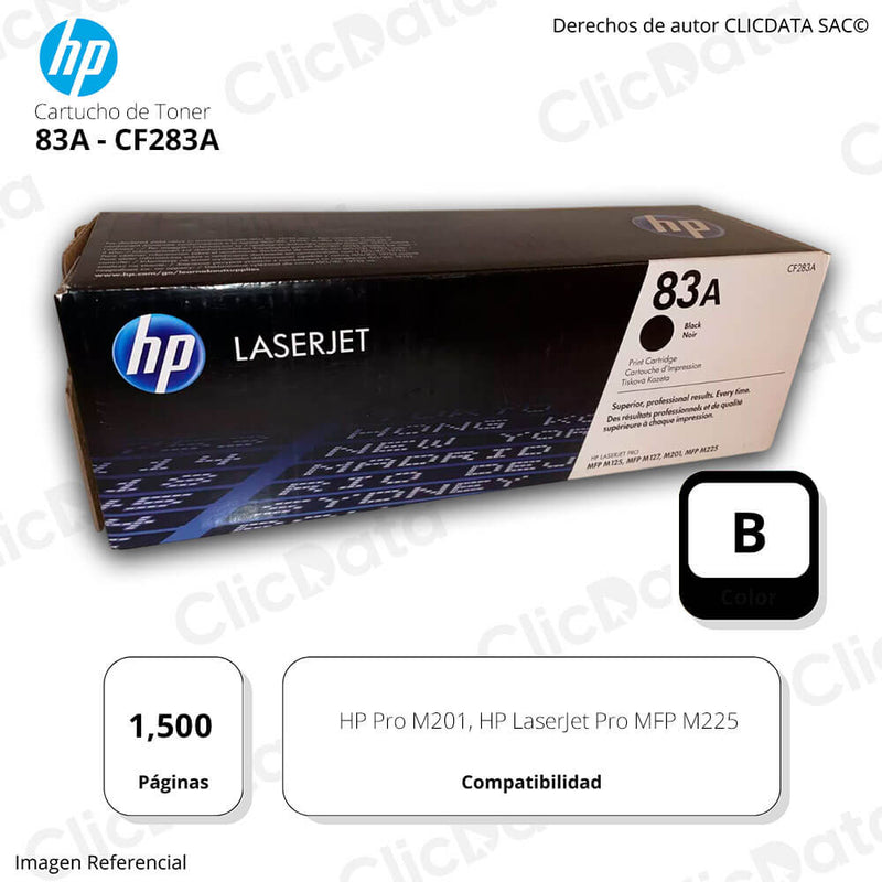 Toner HP 83A Negro CF283A 1,500 Pág. M127fn, M225dw Original
