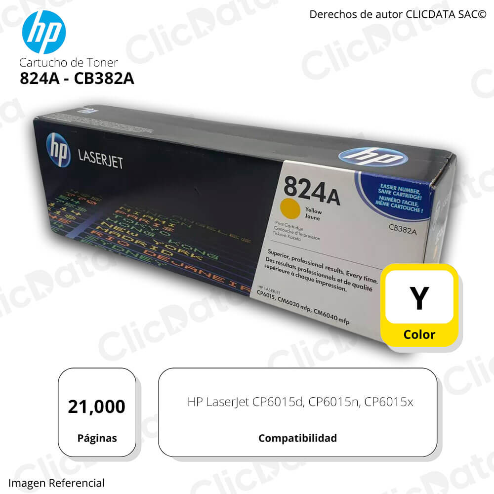 Toner Hp 824A Yellow Cb382A 21,000 Pág. CP6015x Original