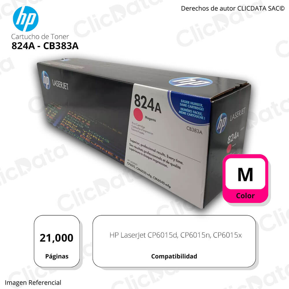Toner Hp 824A Magenta Cb383A 21,000 Pág. CP6015x Original
