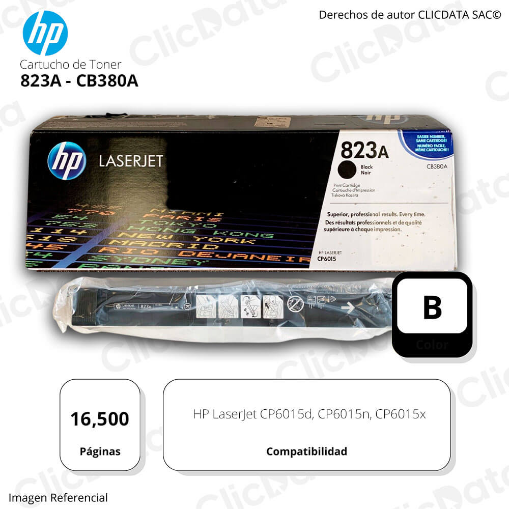 Toner Hp 823A Black Cb380A 16,500 Pág. CP6015x, CP6015d Original