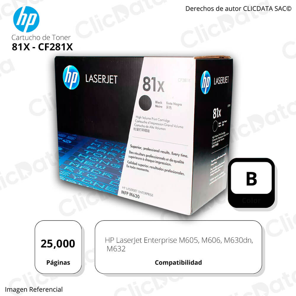 Toner Hp 81X Negro CF281X 25,000 Pág. M632, M605 Original