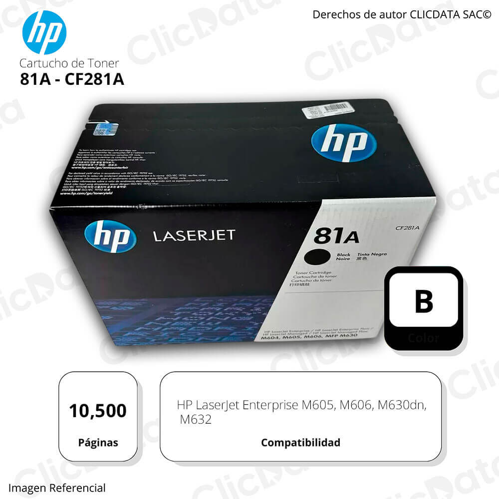 Toner Hp 81A Negro Cf281A 10.500 Pág. M630dn, M605 Original