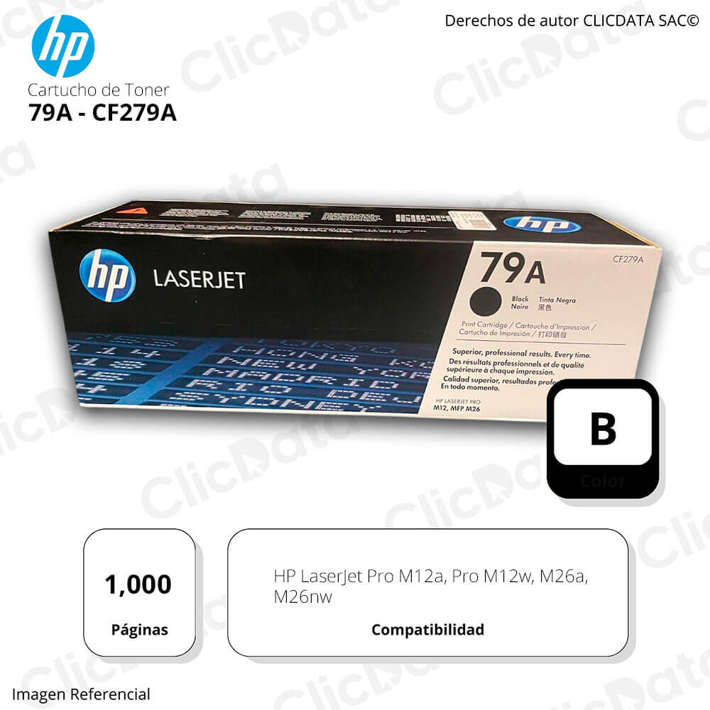 Toner Hp 79A Negro Cf279A 1.000 Pág. M12W, M26a, M26nw Original