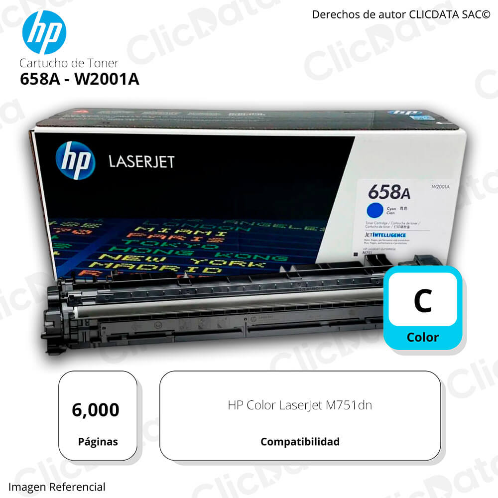 Toner Hp 658A Cyan W2001A 6,000 Pág. LaserJet M751DN Original