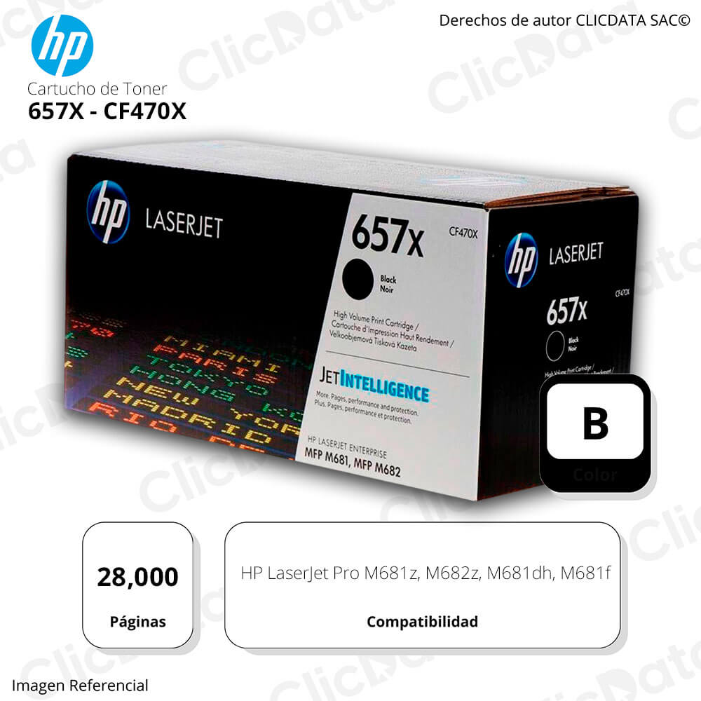 Toner Hp 657X Negro Cf470X 28,000 Pág.M681f, M681z Original