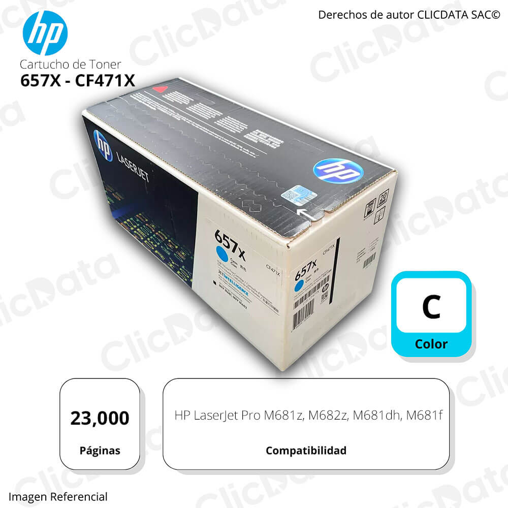 Toner Hp 657X Cyan Cf471X 23,000 Pág. M681f, M681z Original