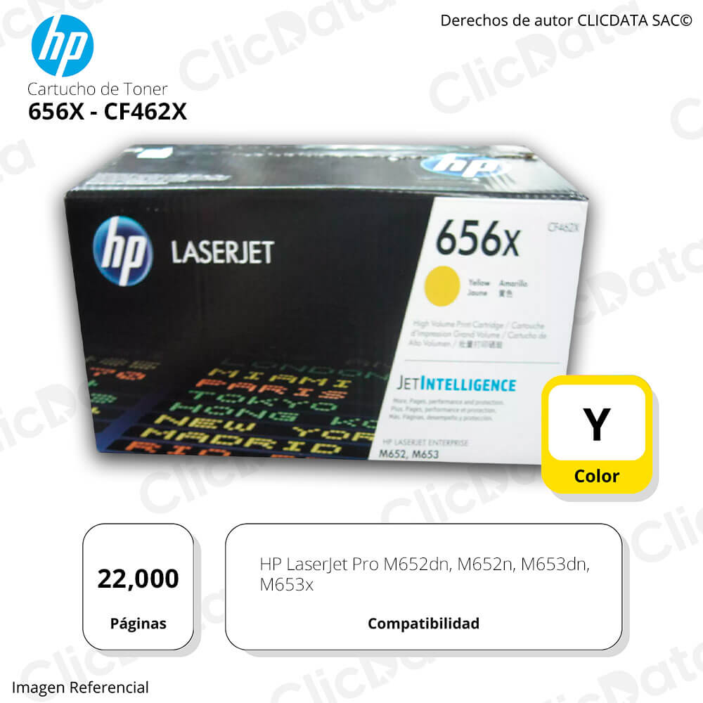 Toner Hp 656X Yellow Cf462X 22,000 Pág. M653dn, M652dn Original