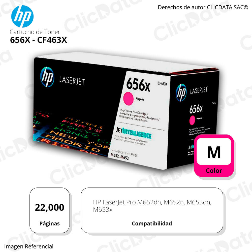 Toner Hp 656X Magenta Cf463X 22,000 Pág. M653dn, M652dn Original