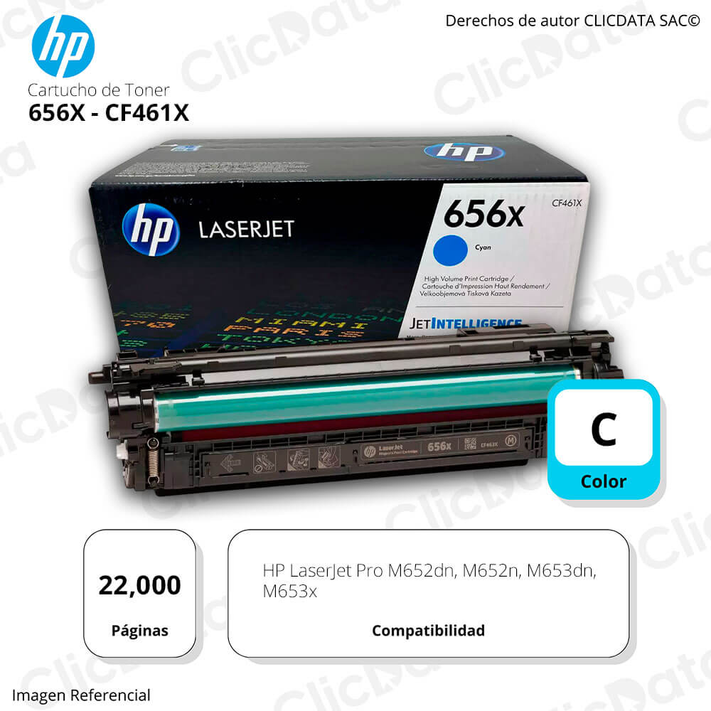 Toner Hp 656X Cyan Cf461X 22,000 Pág. M653x, M652dn Original
