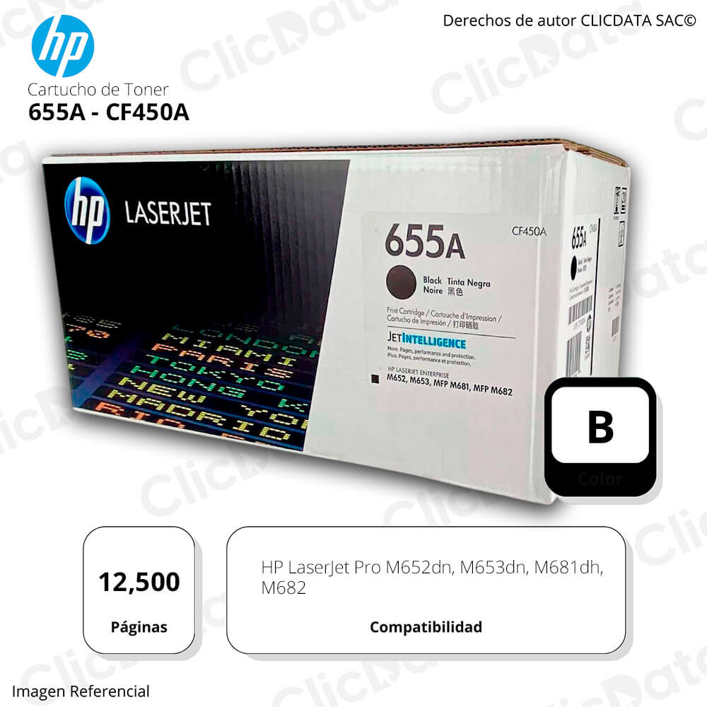 Toner Hp 655A Negro CF450A 12.500 Pág. M653dn, M682 Original