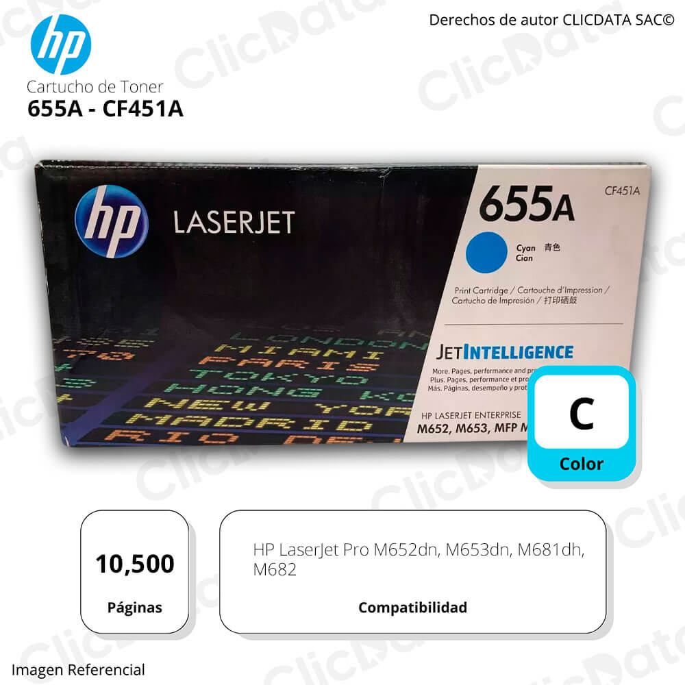 Toner Hp 655A Cyan Cf451A 10.500 Pág. M681dh, M682 Original