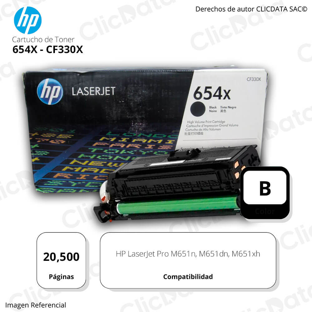 Toner Hp 654X Negro Cf330X 20,500 Pág. M651n, M651xh Original