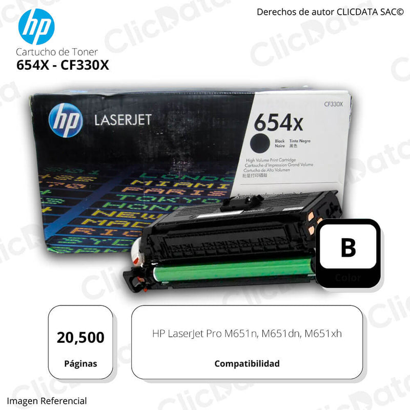 Toner Hp 654X Negro Cf330X 20,500 Pág. M651n, M651xh Original