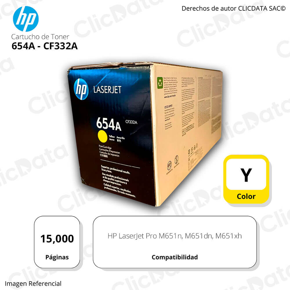 Toner HP 654A Yellow CF332A 15,000 Pág. HP M651dn, M651n Original