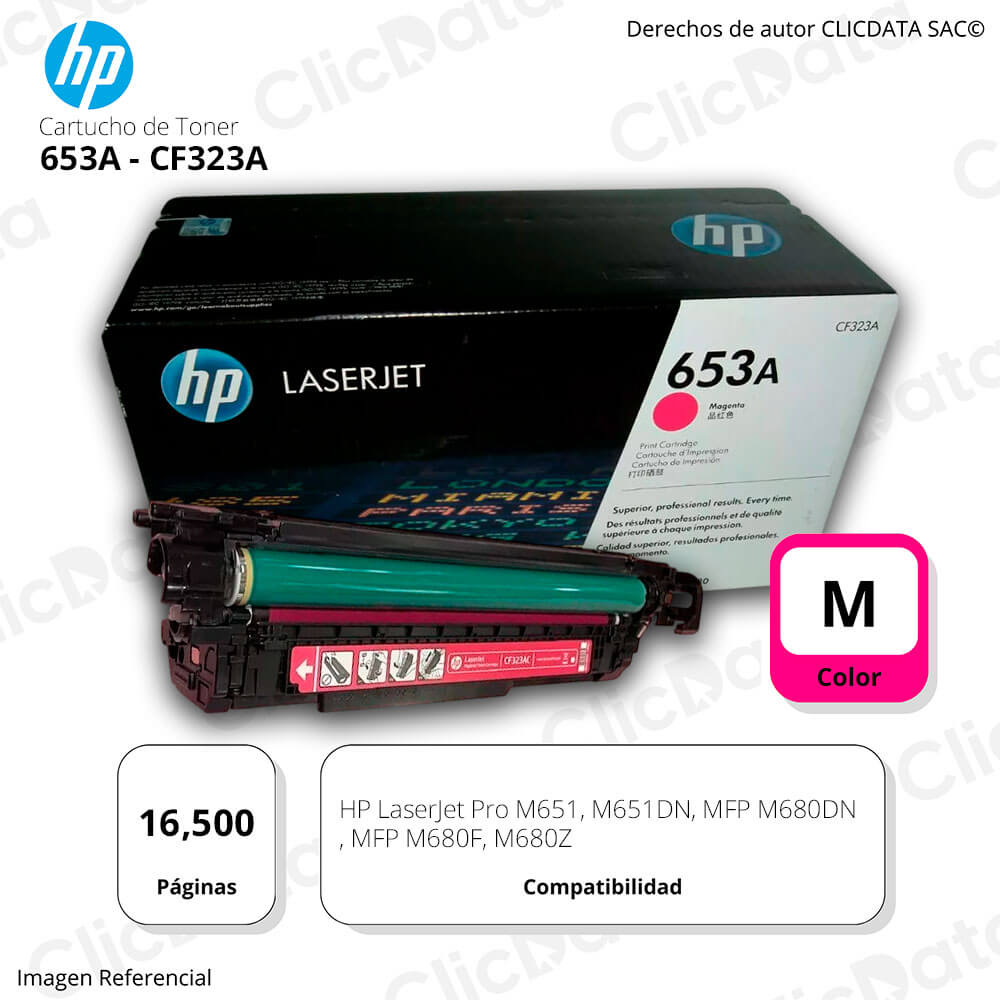 Toner Hp 653A Magenta Cf323A 16,500 Pág. M680f, M680dn Original