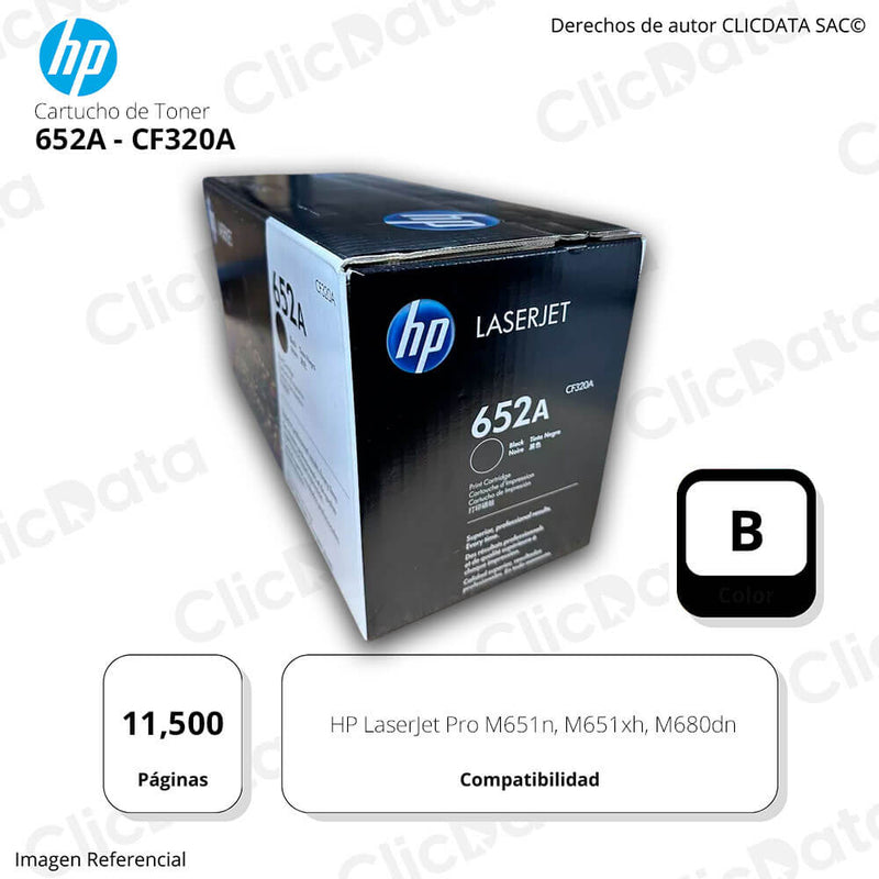 Toner Hp 652A Negro Cf320A 11,500 Pág.M651xh, M680dn Original