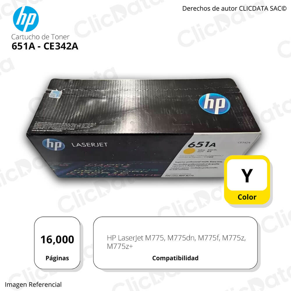 Toner HP 651A CE342A Yellow 16,000 Páginas M775z+ Original