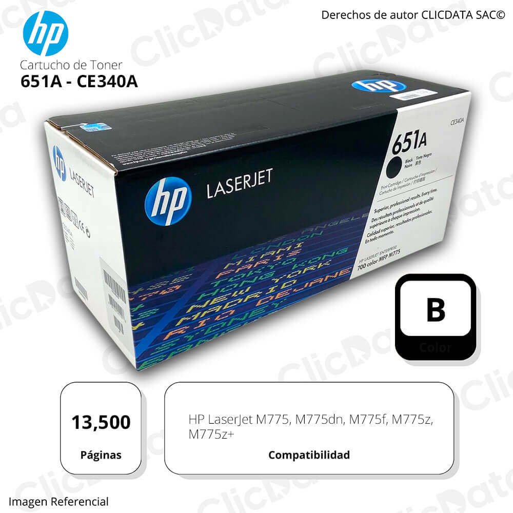 Toner Hp 651A Negro Ce340A 13,500 Pág. M775f, M775dn Original