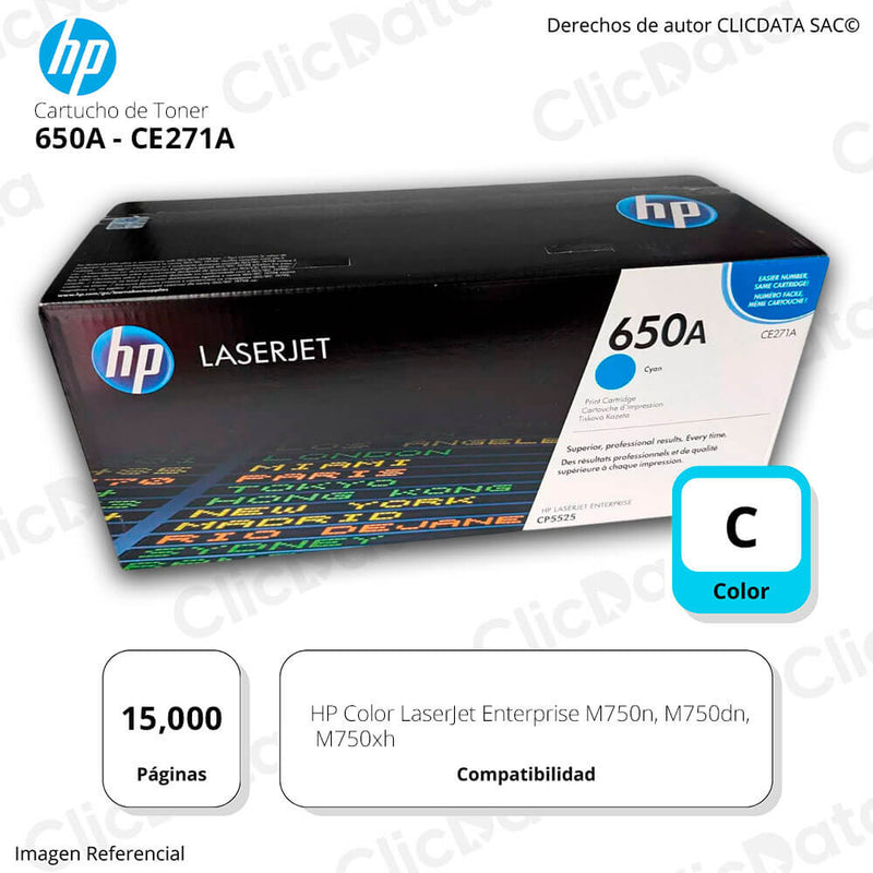 Toner Hp 650A Cyan Ce271A 15,000 Pág. M750n Original