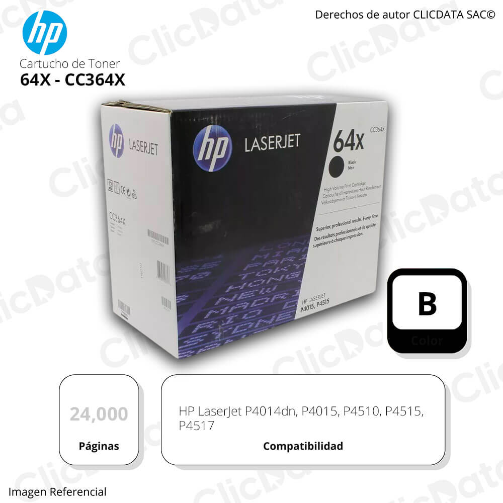 Toner Hp 64X Negro CC364X 24,000 Pág. P4015, P4517 Original