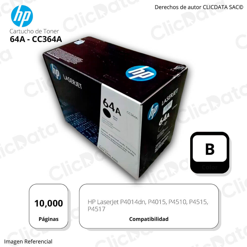 Toner Hp 64A Negro CC364A 10,000 Pág. P4015, P4517 Original