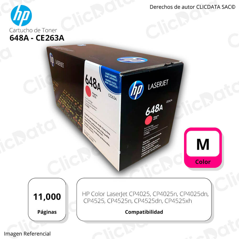 Toner Hp 648A Magenta CE263A 11,000 Pág. CP4525 Original