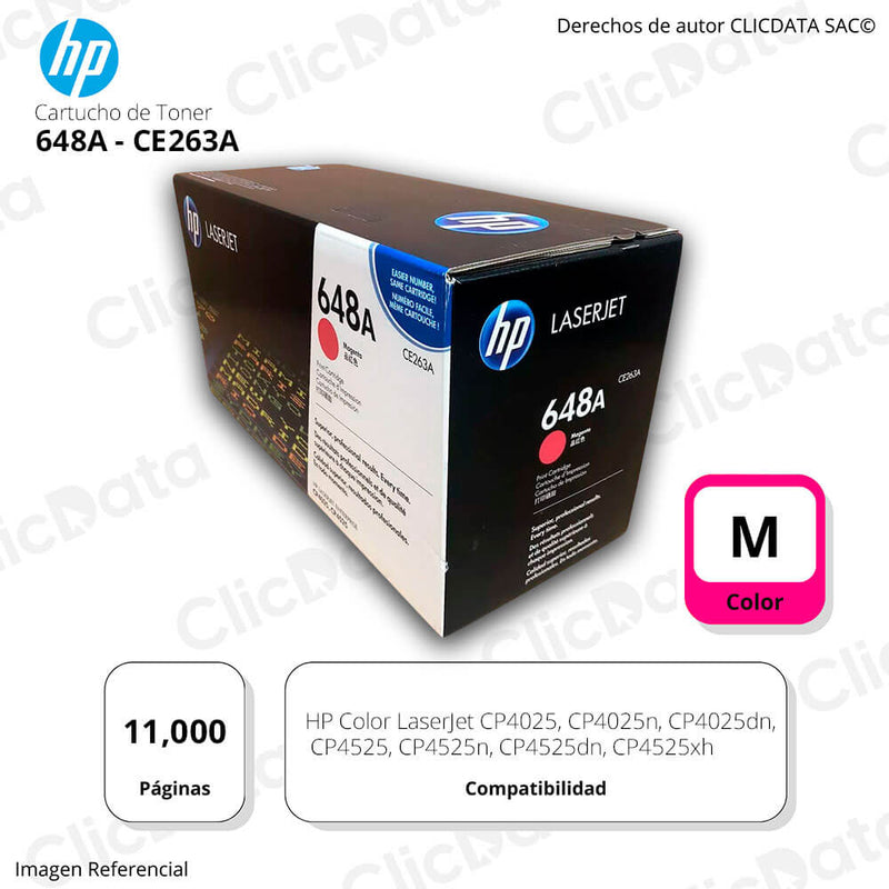Toner Hp 648A Magenta CE263A 11,000 Pág. CP4525 Original