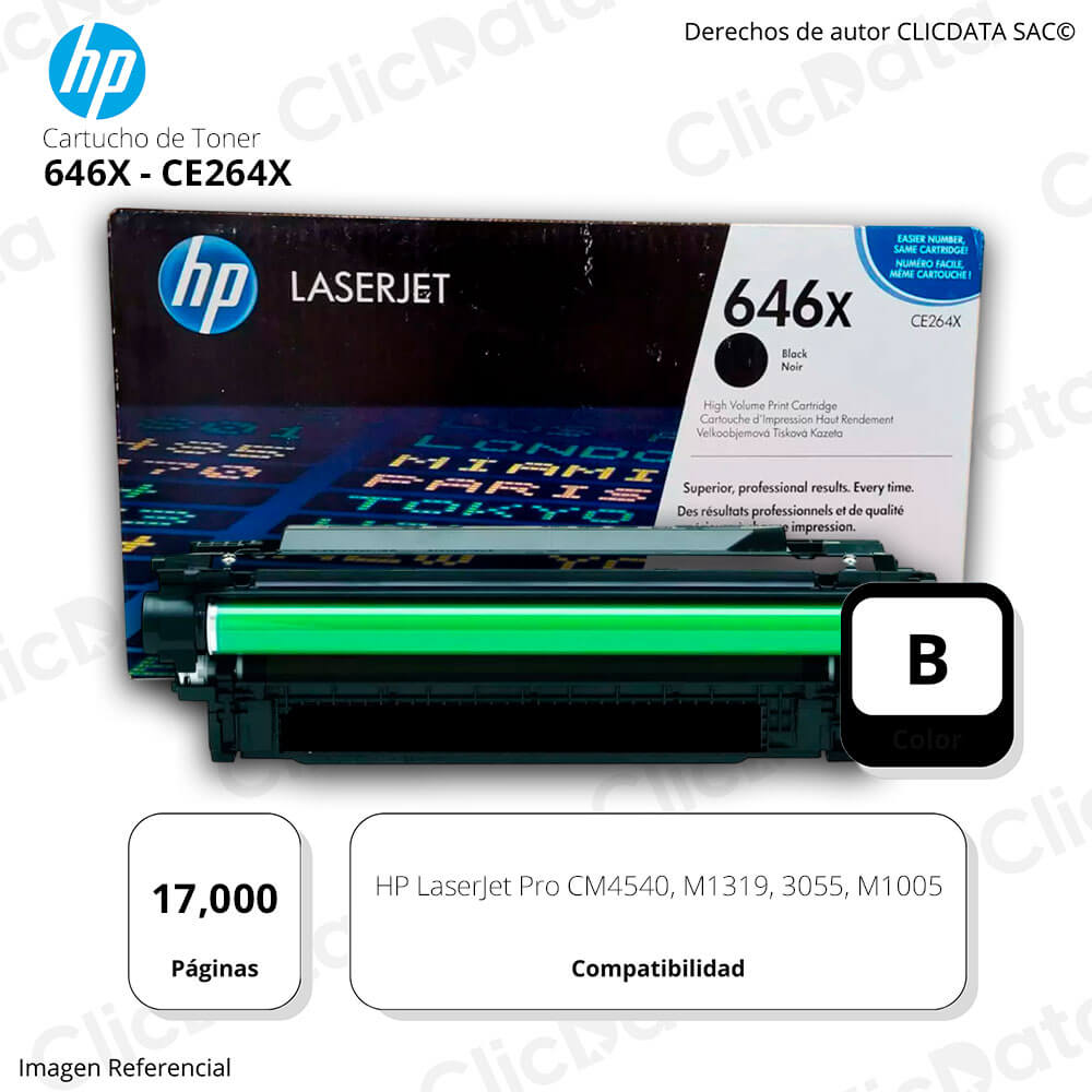 Toner Hp 646X Negro Ce264X 17,000 Pág. M1319, M1005 Original