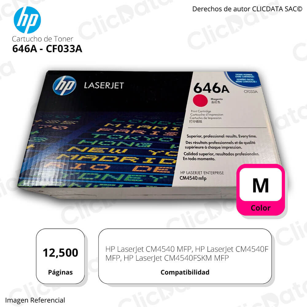 Toner Hp 646A Magenta Cf033A 12,500 Pág. HP CM4540F MFP Original
