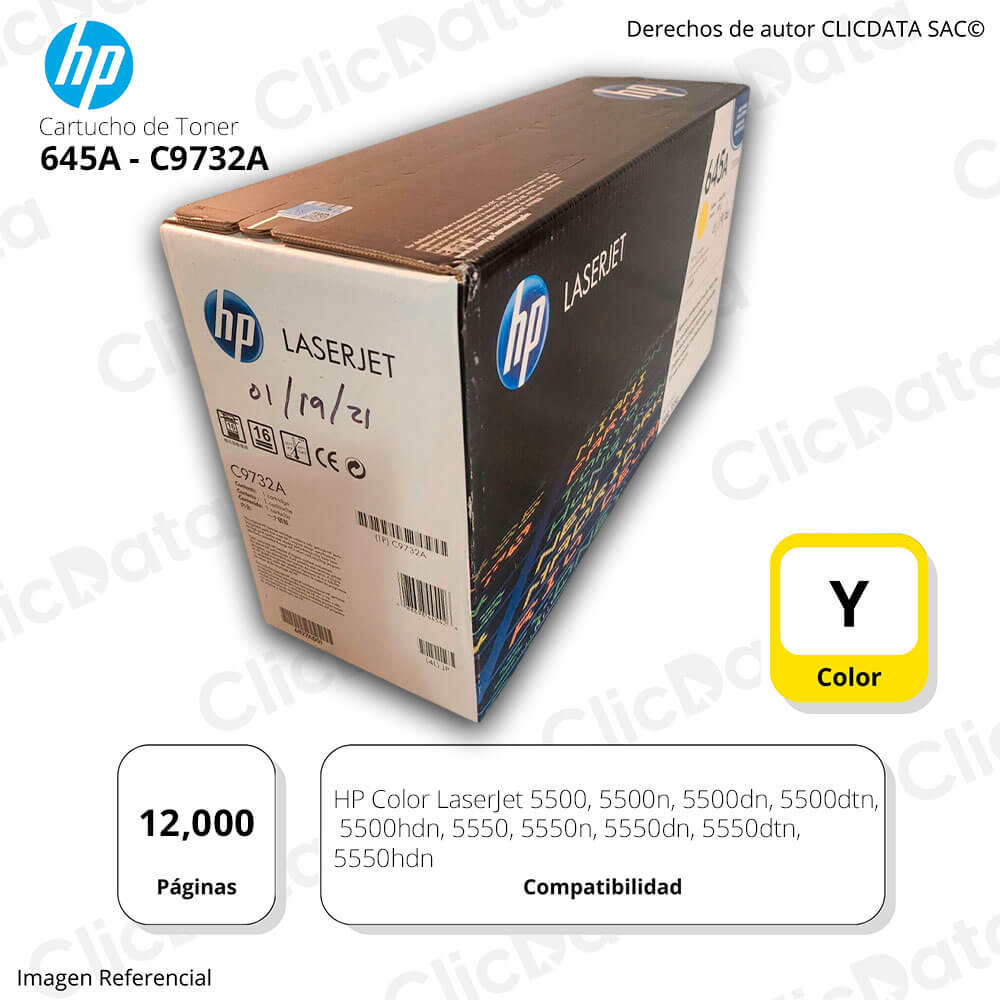 Toner Hp 645A Yellow C9732A 12,000 Pág. 5500dtn Original