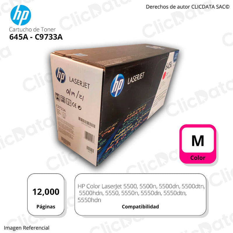 Toner Hp 645A Magenta C9733A 12,000 Pág. 5500 Original