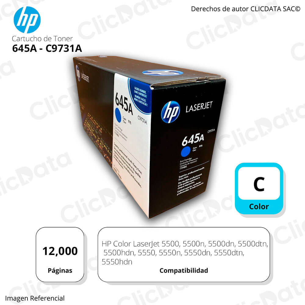 Toner Hp 645A Cyan C9731A 12,000 Pág. 5500dtn Original
