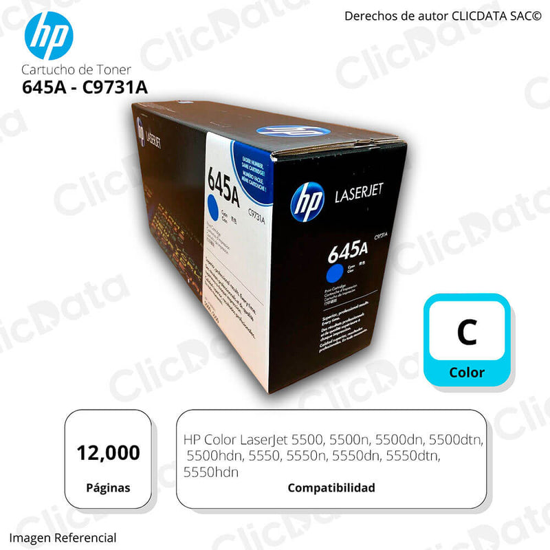 Toner Hp 645A Cyan C9731A 12,000 Pág. 5500dtn Original