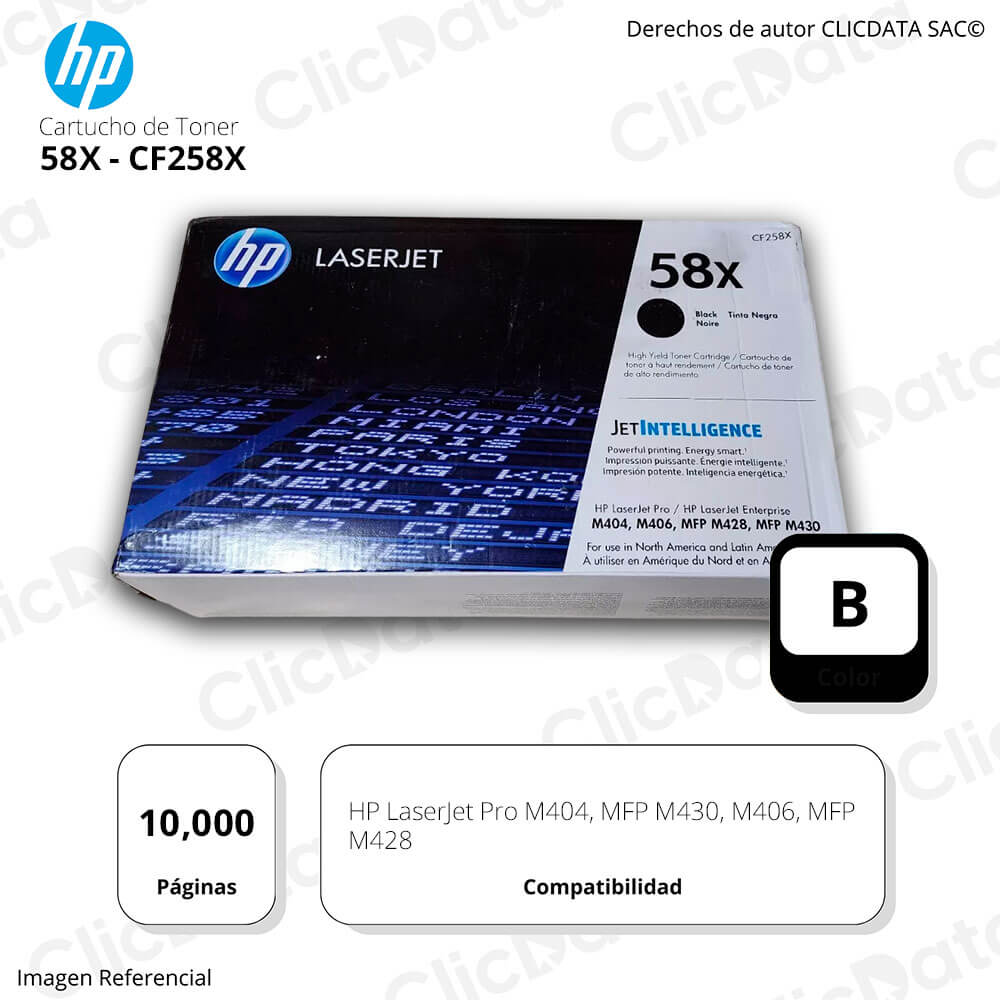 Toner HP 58X Negro CF258X 10,000 Pág. M404, m428fdw Original