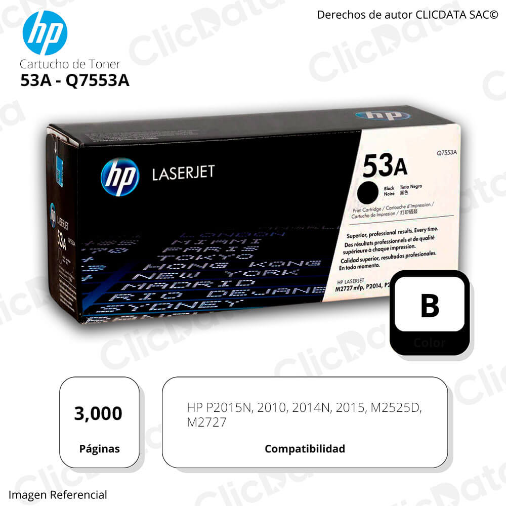 Toner Hp 53A BlacK Q7553A 3,000 Pág. M2525, M2727 Original