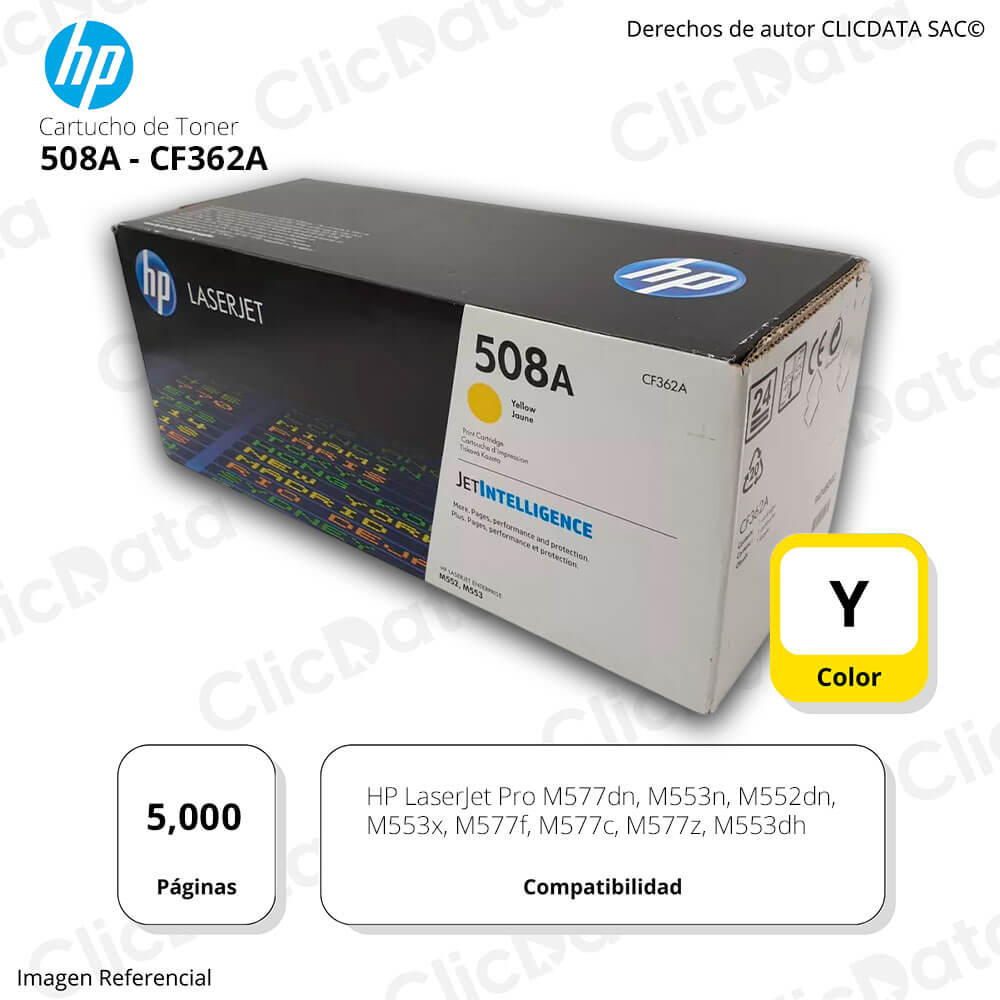 Toner HP 508A CF362A Yellow 5,000 Páginas M553n, M577dn Original